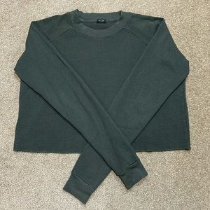 Brandy Melville J Galt Olive Green Thermal Sweatshirt Raw Hem Like New OS
